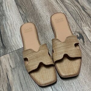 Madden NYC Tan Woven Slide Mules